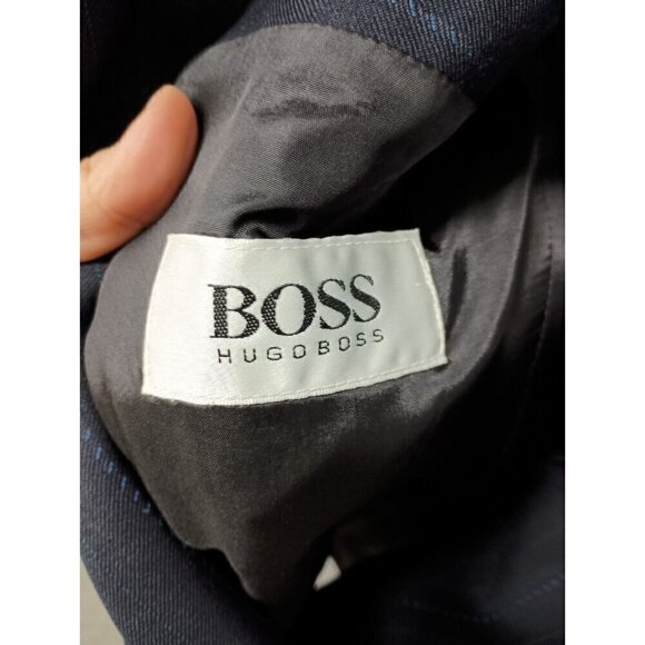 VTG Hugo Boss Mens Sports Jacket Sz 40R Navy Striped Pure Wool Double Breasted - Picture 7 of 9
